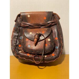 Vintage Leather Boho Crossbody Bag With Floral Embroidery & Rustic Charm